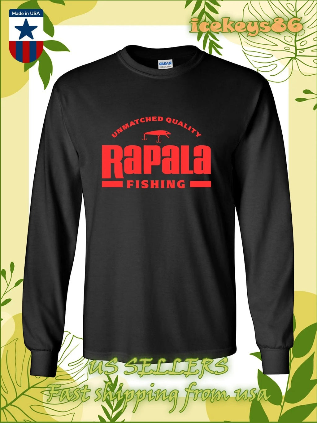 New Rapala Fishing Gear Logo Men's Long Sleeve T-Shirt American Size T-Shirt