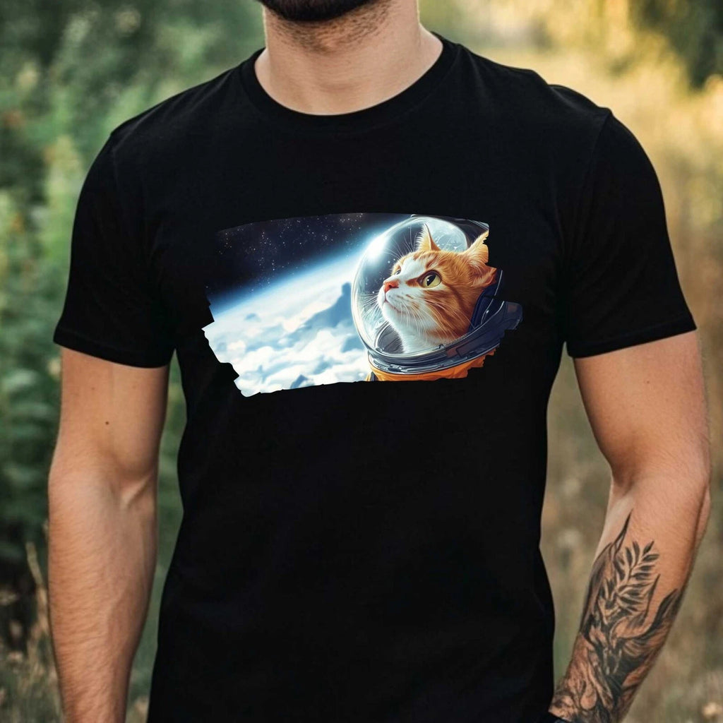 Mens Cat as Astronaut Print Cotton T-Shirt Size XS to 5XL