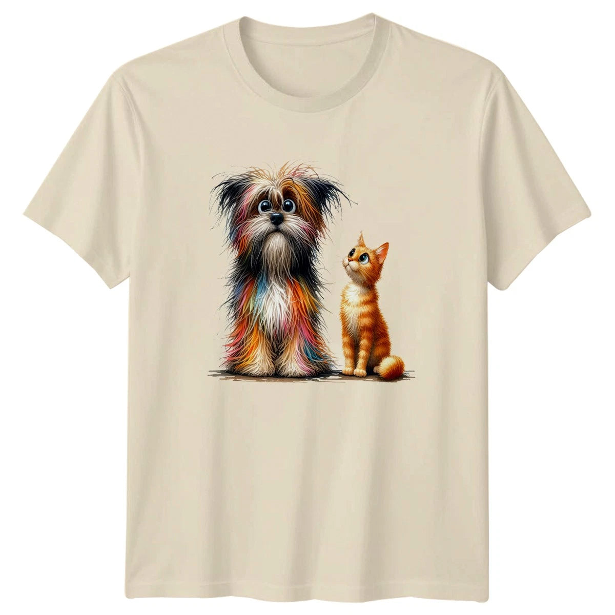 Colorful Shaggy Dog Cute Cat Animals Dogs Cats Mens T-Shirt Womens Tee Graphic