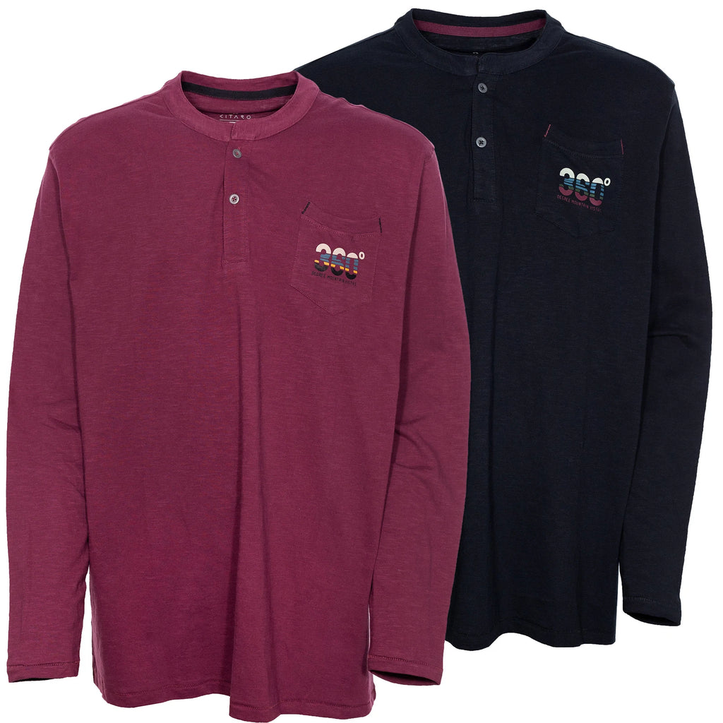 Kitaro Long Sleeve Henley Mens Shirt Long Sleeve Crew Neck Cotton Extra Long Tall