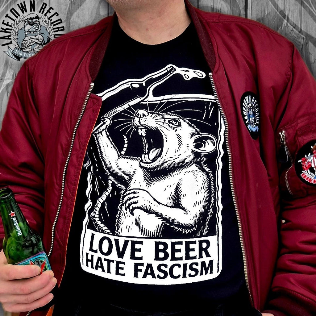 LOVE BEER HATE FASCISM T-Shirt S-3XL FCK NZS FCK AFD Against Nazis Punk Shirt