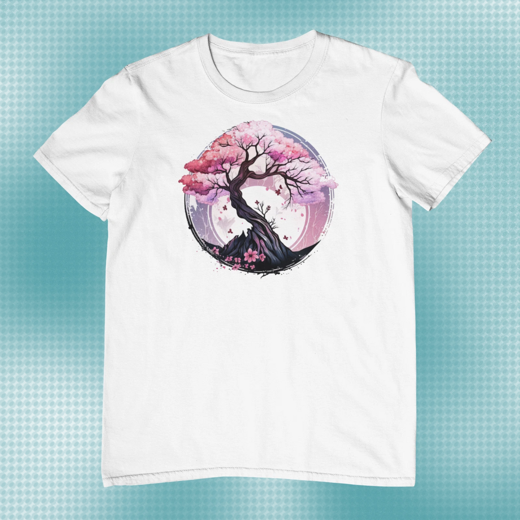 Japanese Blossom Sakura Aesthetic Printed Cotton Men's Unisex T-Shirt Top Tee