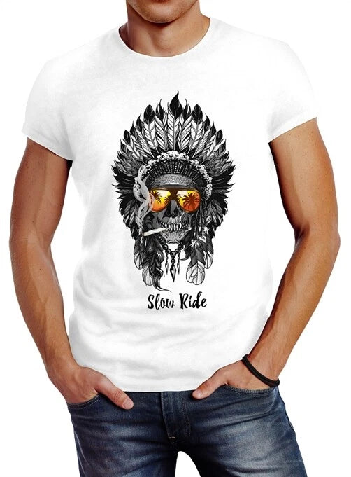 Indian Skull Indian Skull Slim Fit Neverless® Men's T-Shirt
