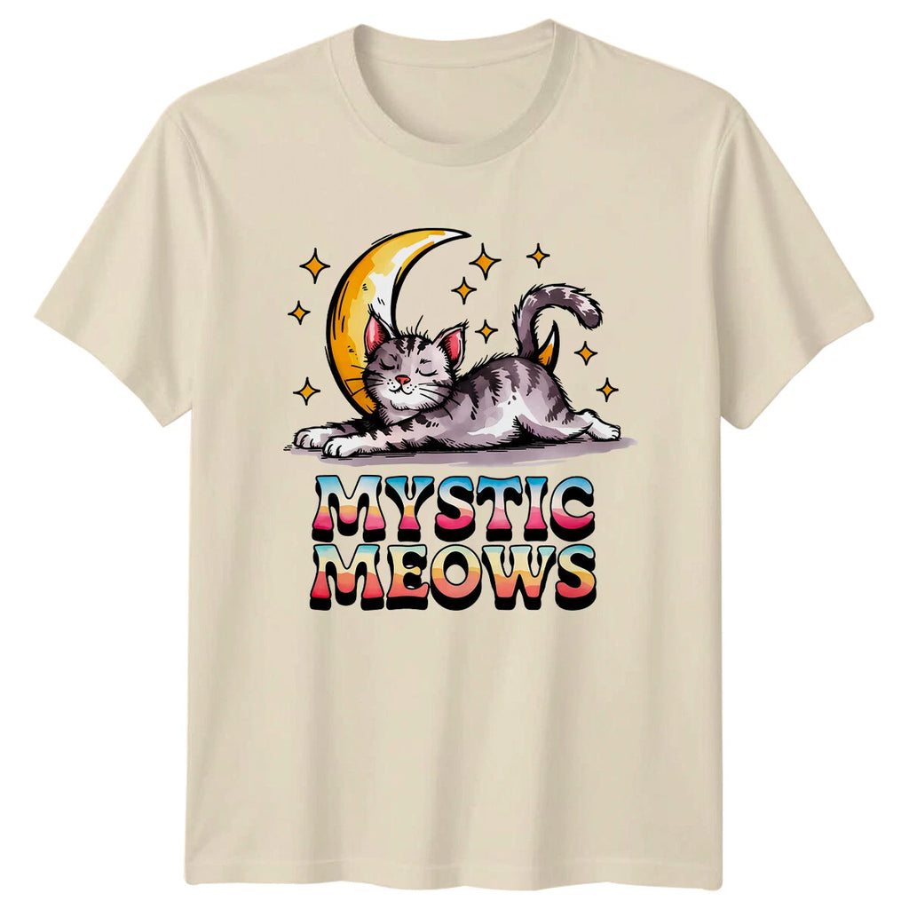 Mystic Meows Cat Moon T-Shirt Cute Cat Pun Tee For Cat Lovers