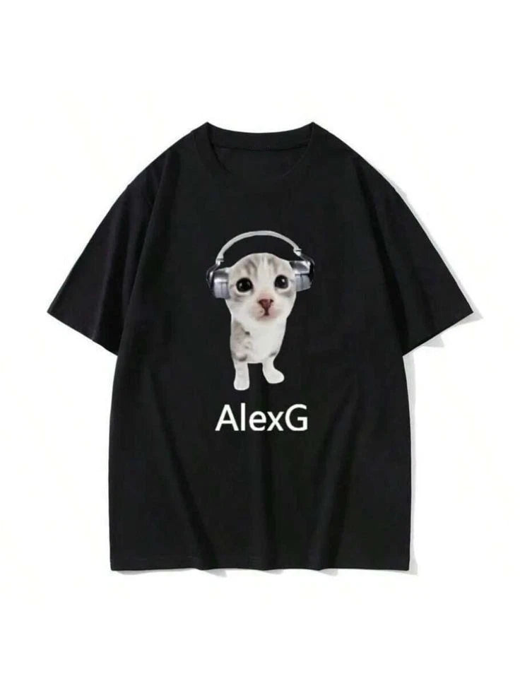 Cat With Headphones AlexG Music Aesthetic Graphic T shirt