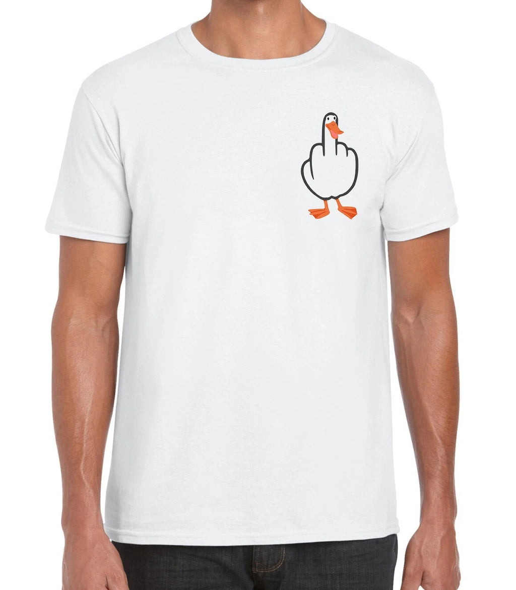 Funny Middle Finger Goose Minimalistic Logo Men's Printed Cotton Unisex T-shirt