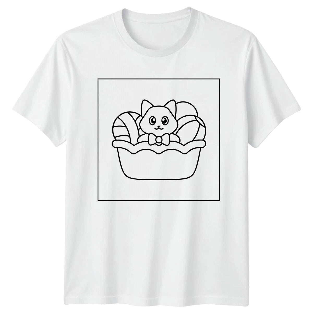Cat in Basket Easter Eggs Animals Mens T-Shirt Womens Tee Graphic
