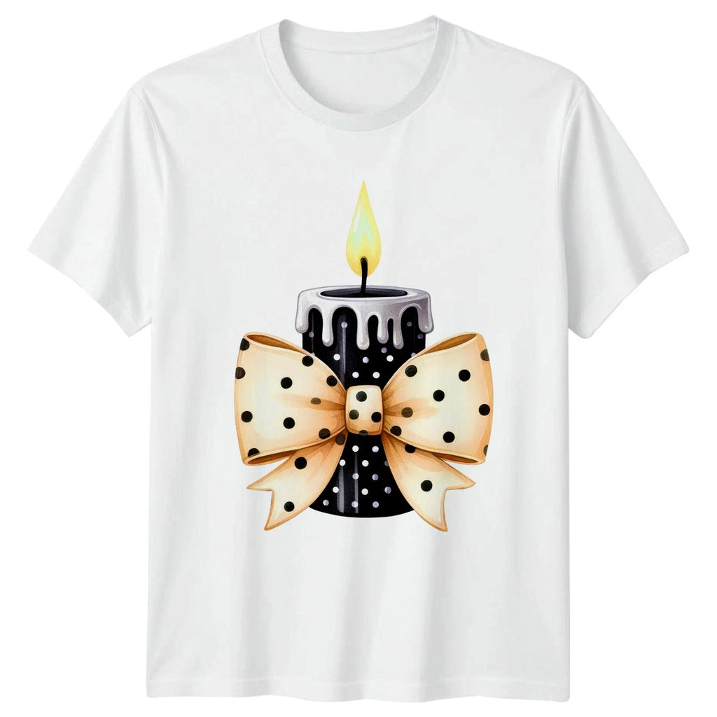 Coquette Polka Dot Candle Womens T-Shirt Coquette Halloween 2026 Gift For Her