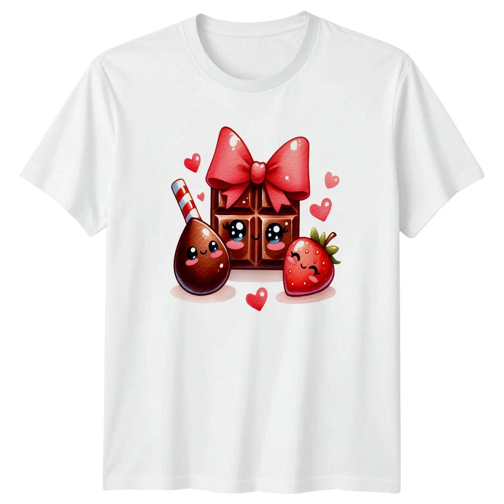 Cute Chocolate Strawberry Love T-Shirt Kawaii Food Sweets Valentines Day Gift