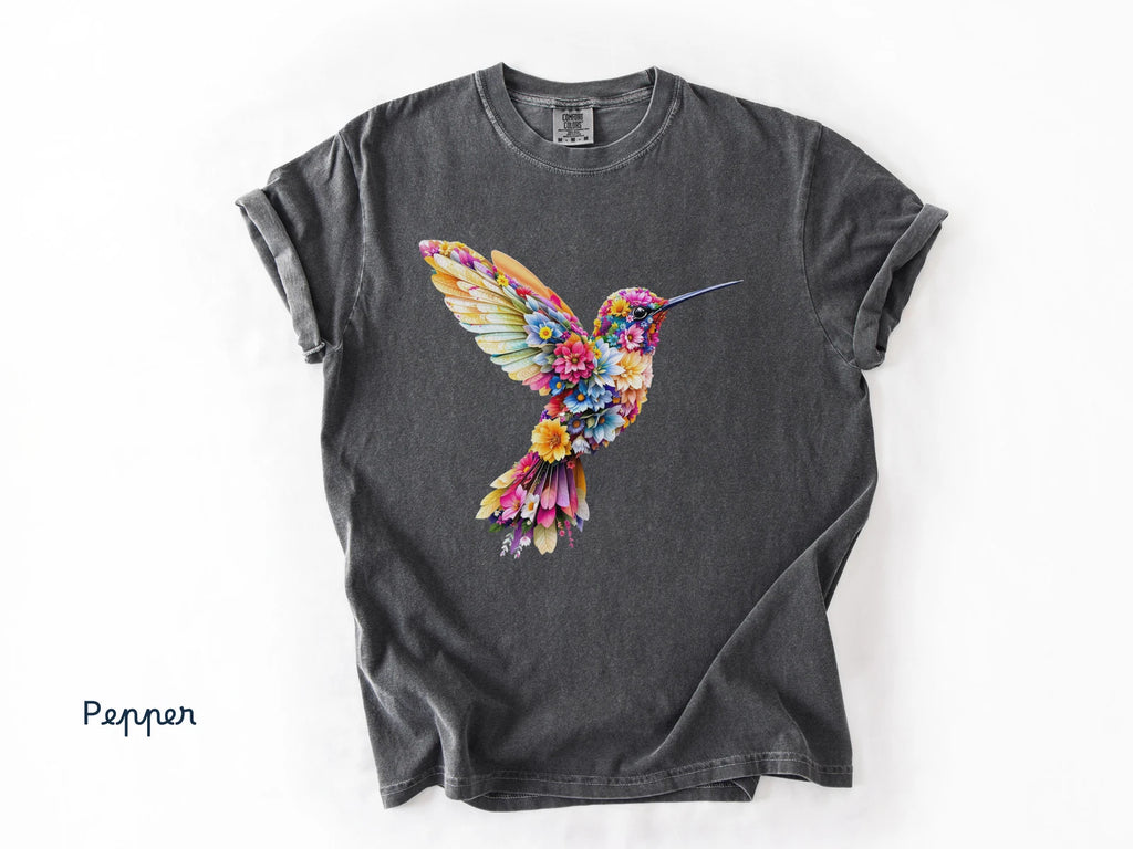 Boho Hummingbird T-shirt, Floral Design, Gift for Her, Comfort Colors® Trendy