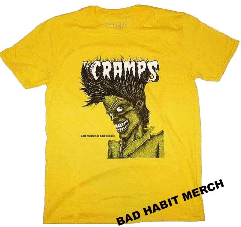 New Authentic The Cramps Bad Music for Bad People Yellow T-Shirt badhabitmerch