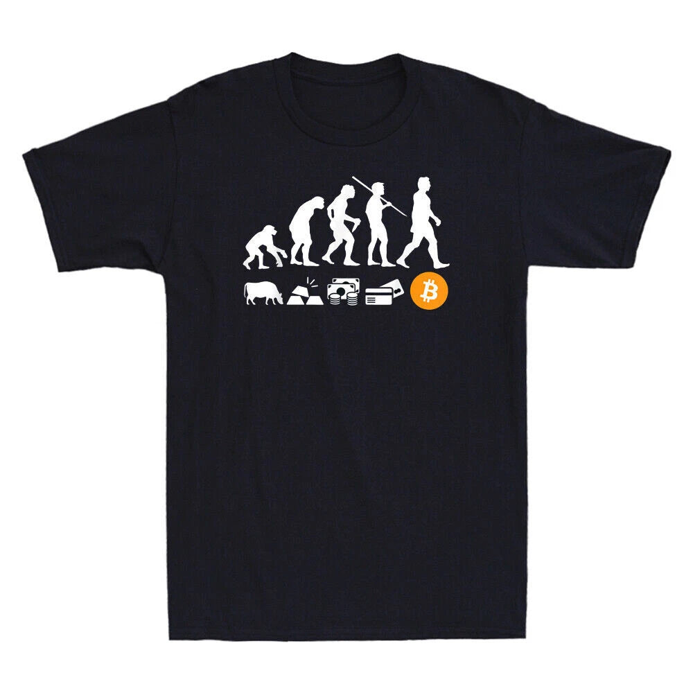 The Evolution of Money BTC   Funny Gift Novelty Men's T-Shirt Cotton Tee