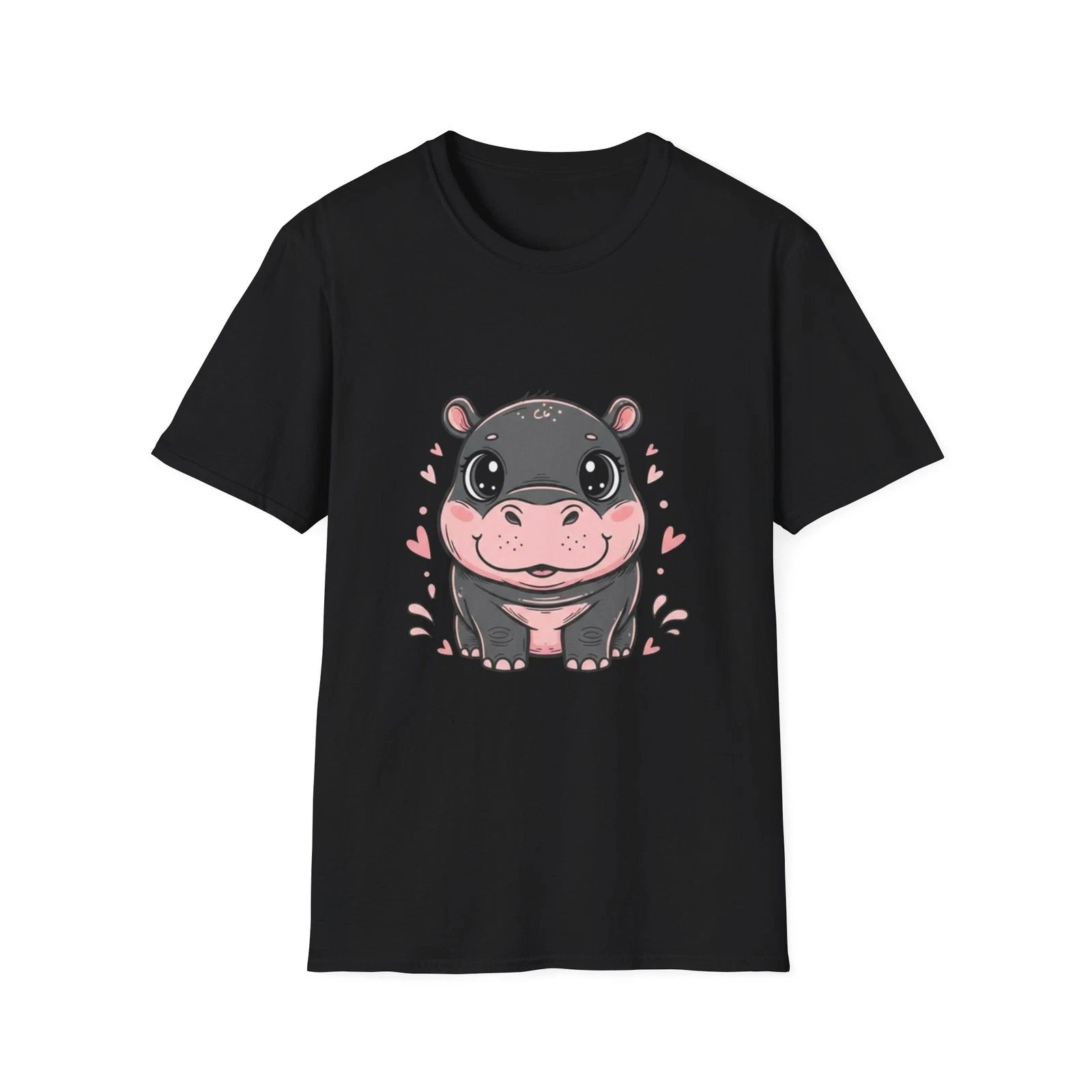 Cute Hippo Kawaii Cartoon Black Tee Adorable Animal Graphic T-Shirt