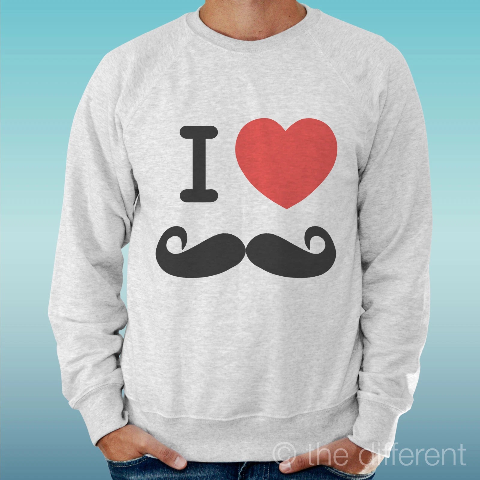 Felpa Man Light Sweater Light Grey " I Love Moustache Mustache Sentence "