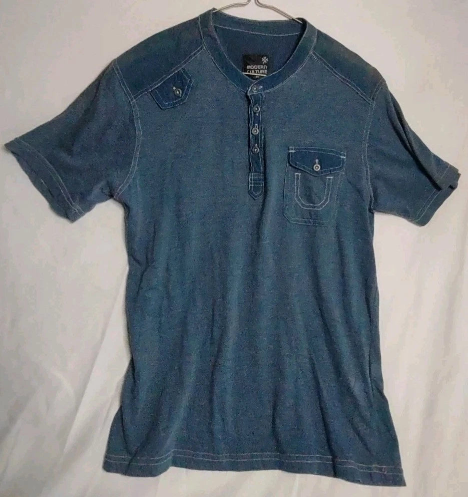 Modern Culture shirt Men's Medium Blue VTG Y2K