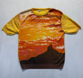Knitted Fashion T Shirt Mens Medium Multicolor Sunset Mountain Scenic Nylon