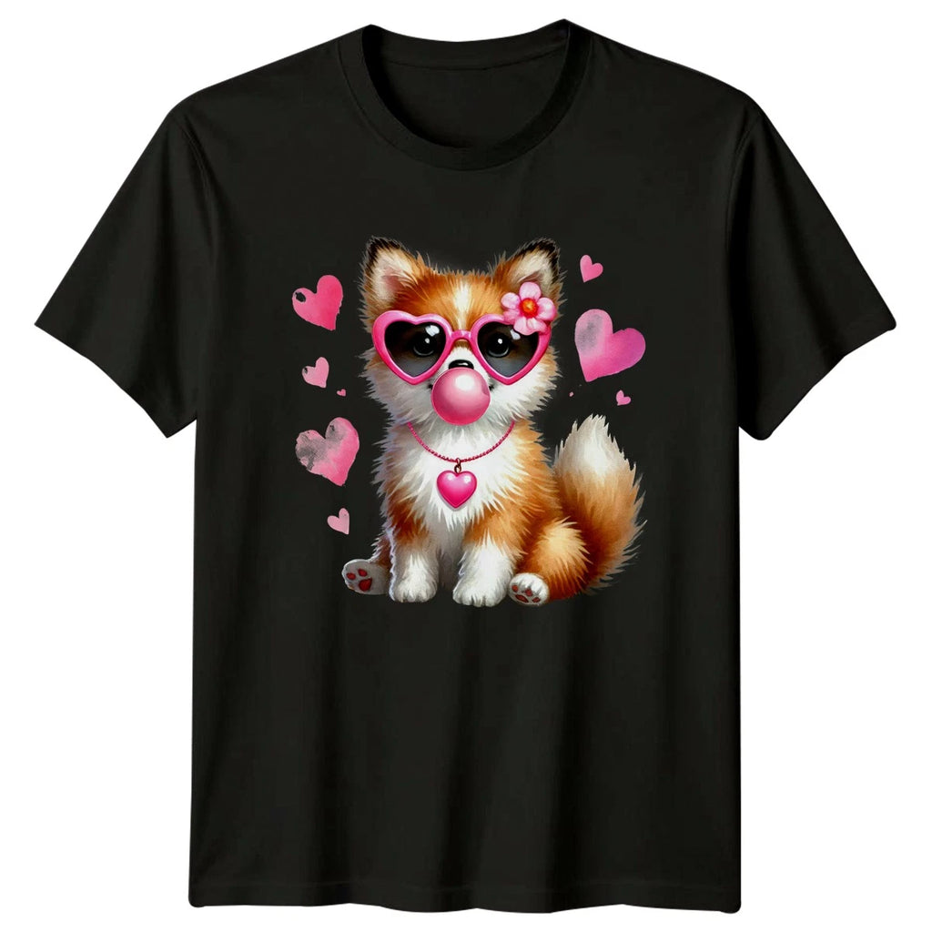 Cute Puppy Heart Sunglasses Bubble Gum Animals Puppy Mens T-Shirt Womens
