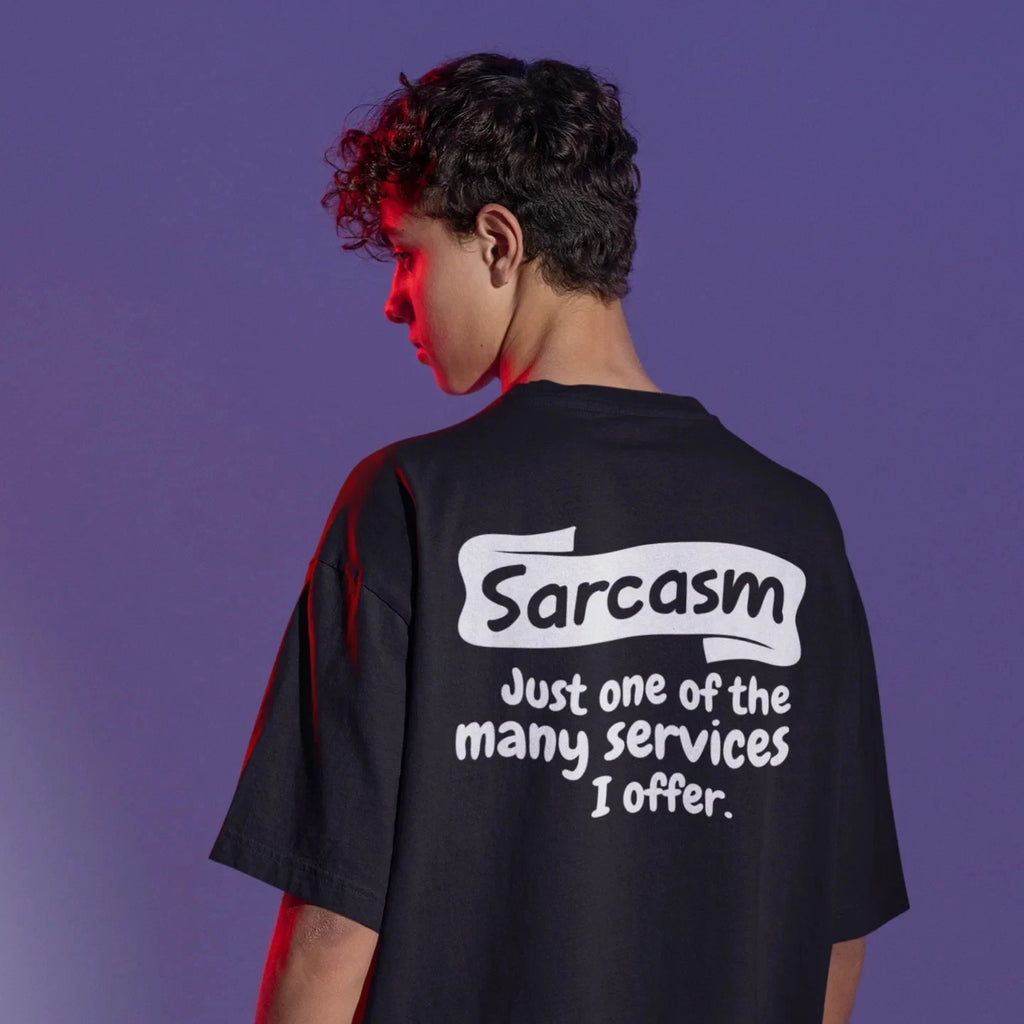 Men’s Oversized Round Neck Back Printed Humor Text T-Shirt | Trendy Loose Fit