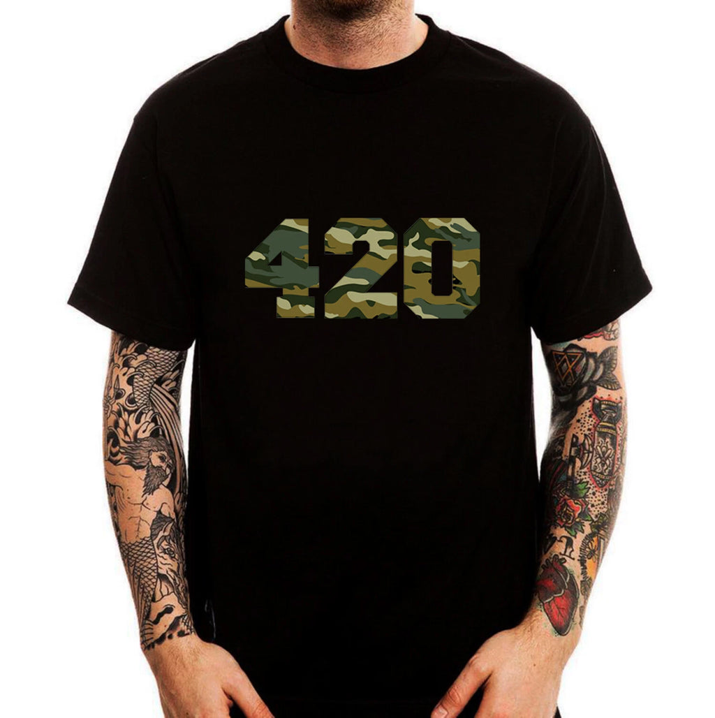 Camouflage 420 Cannabis Weed Logo Printed Cotton Men's T-shirt Top Trendy Wear