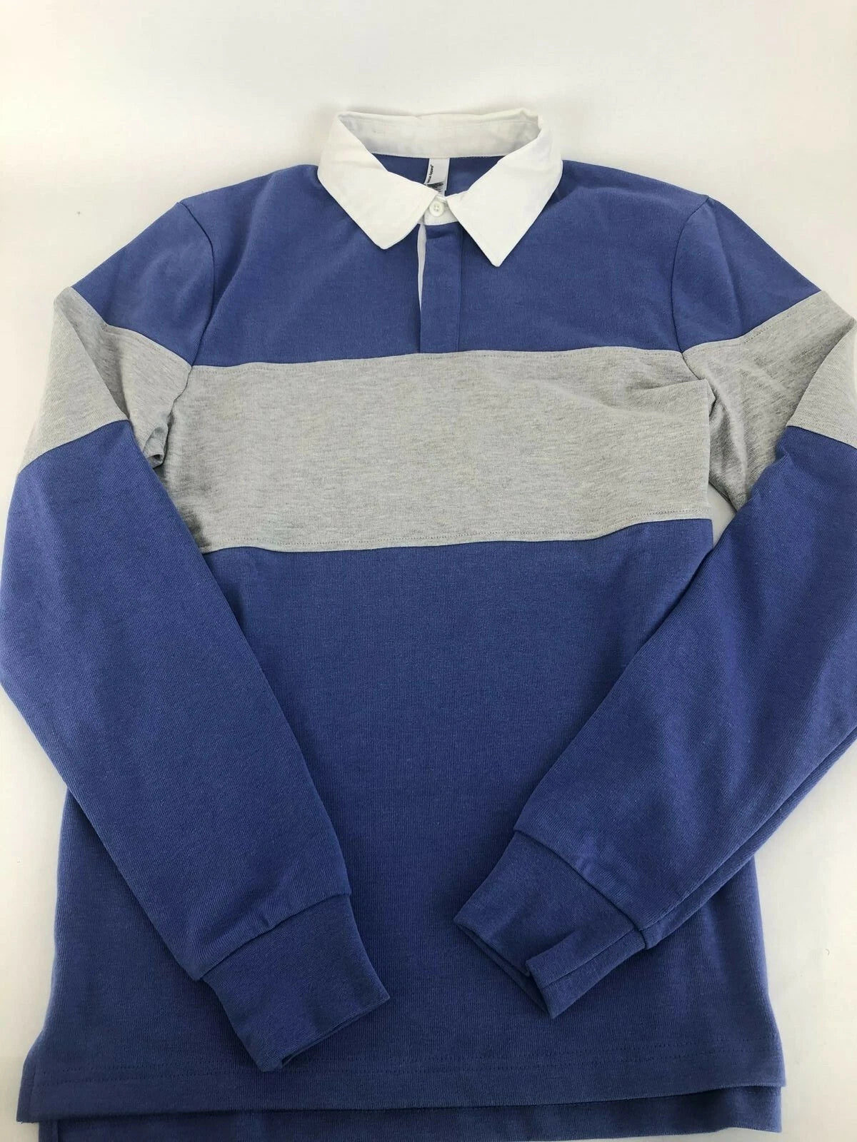 American Apparel Unisex Thick Knit Rugby Shirt, Blue Bell w/ Heather Grey, Small