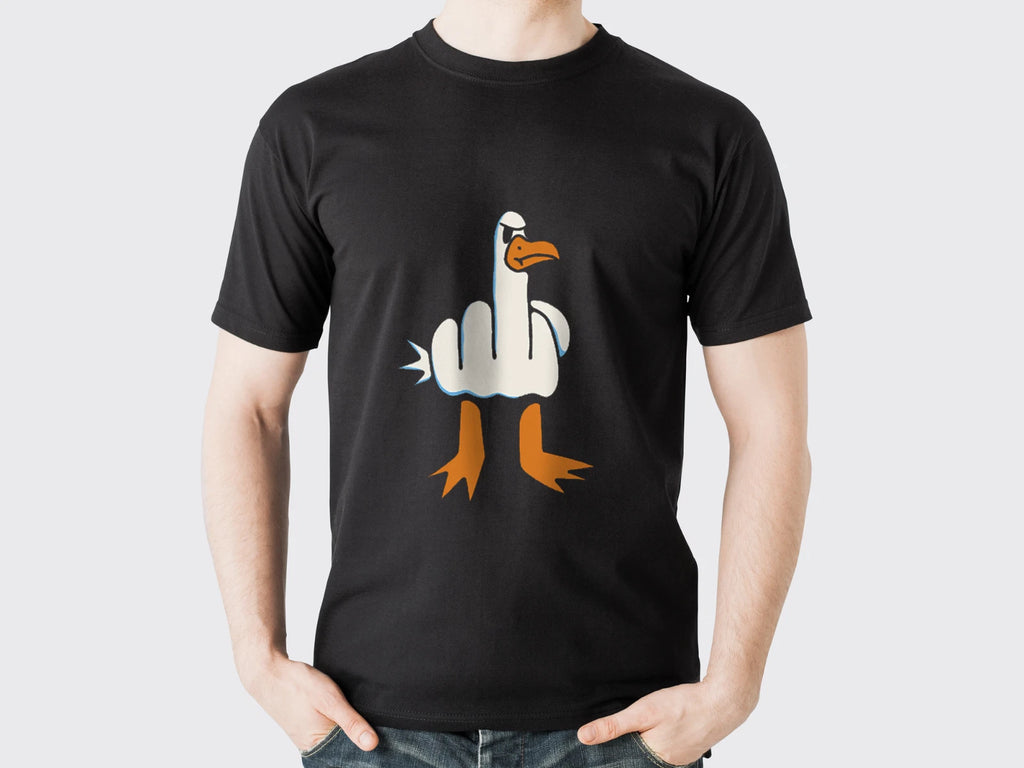 Men's Funny Rude Seagull T-Shirt 100% Cotton Tee Novelty Gift Top Regular Fit