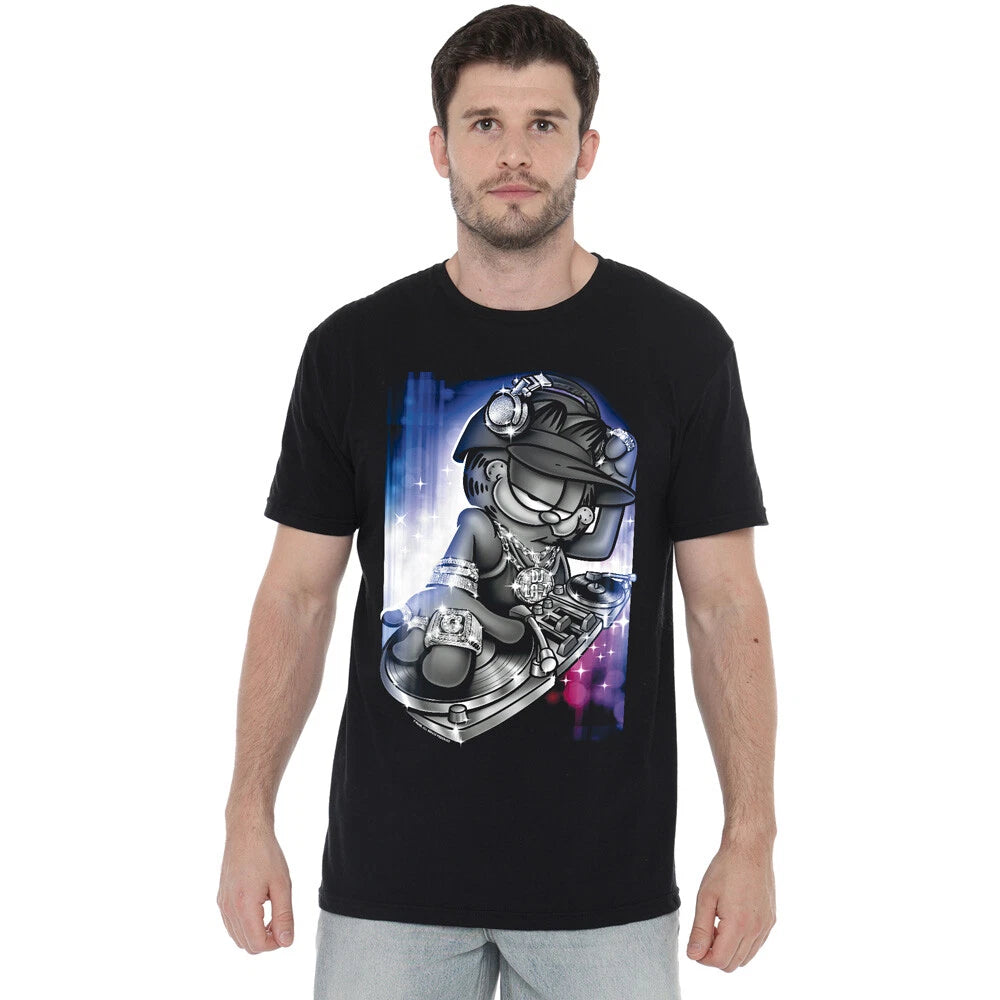 Garfield Dj Lazy T-Shirt S-5XL, Black