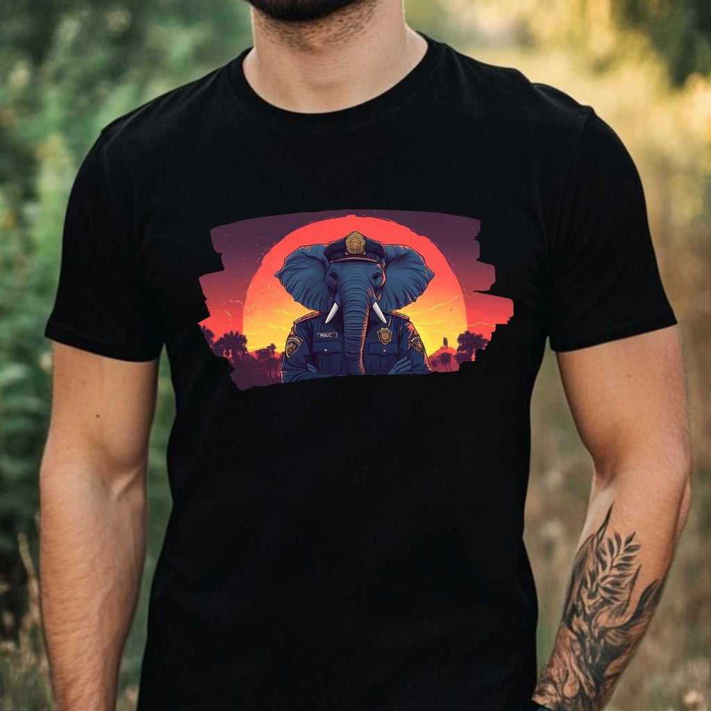 Mens Elephant as Policeman Motif Cotton T-Shirt Size XS to 5XL