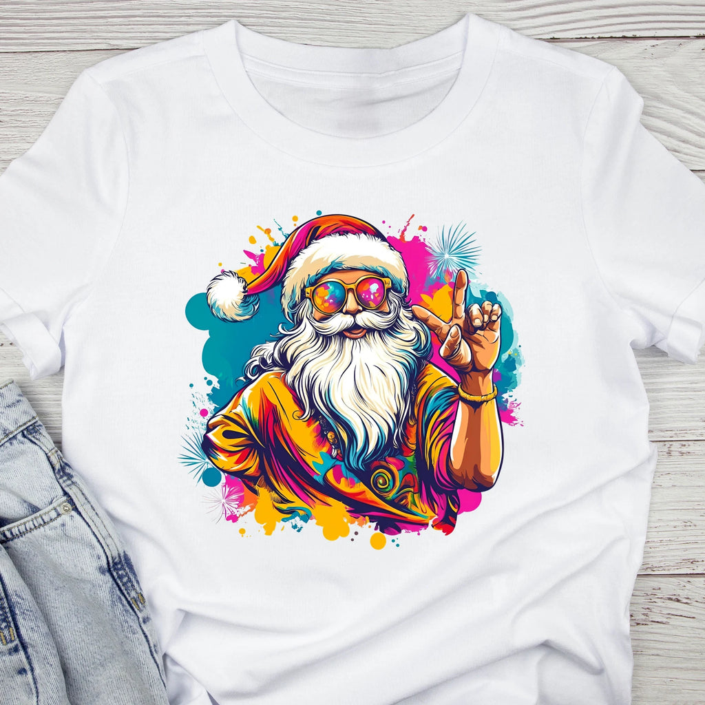 Peace Santa Hippie Unisex T-Shirt, Christmas Women Men Tee - Black White Grey