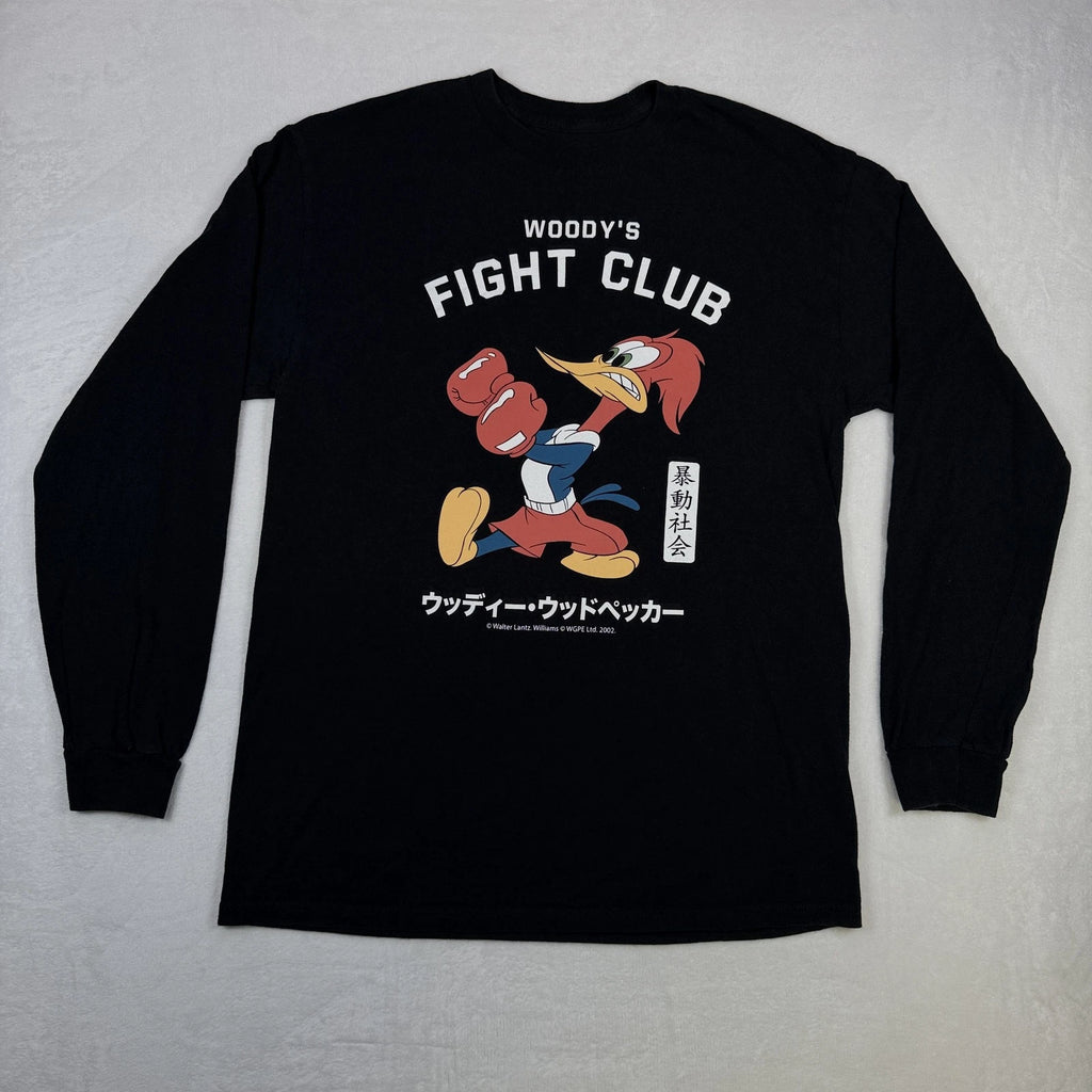 Riot Society Men's Fight Club Woody Woodpecker Long Sleeve T-Shirt Size M Black