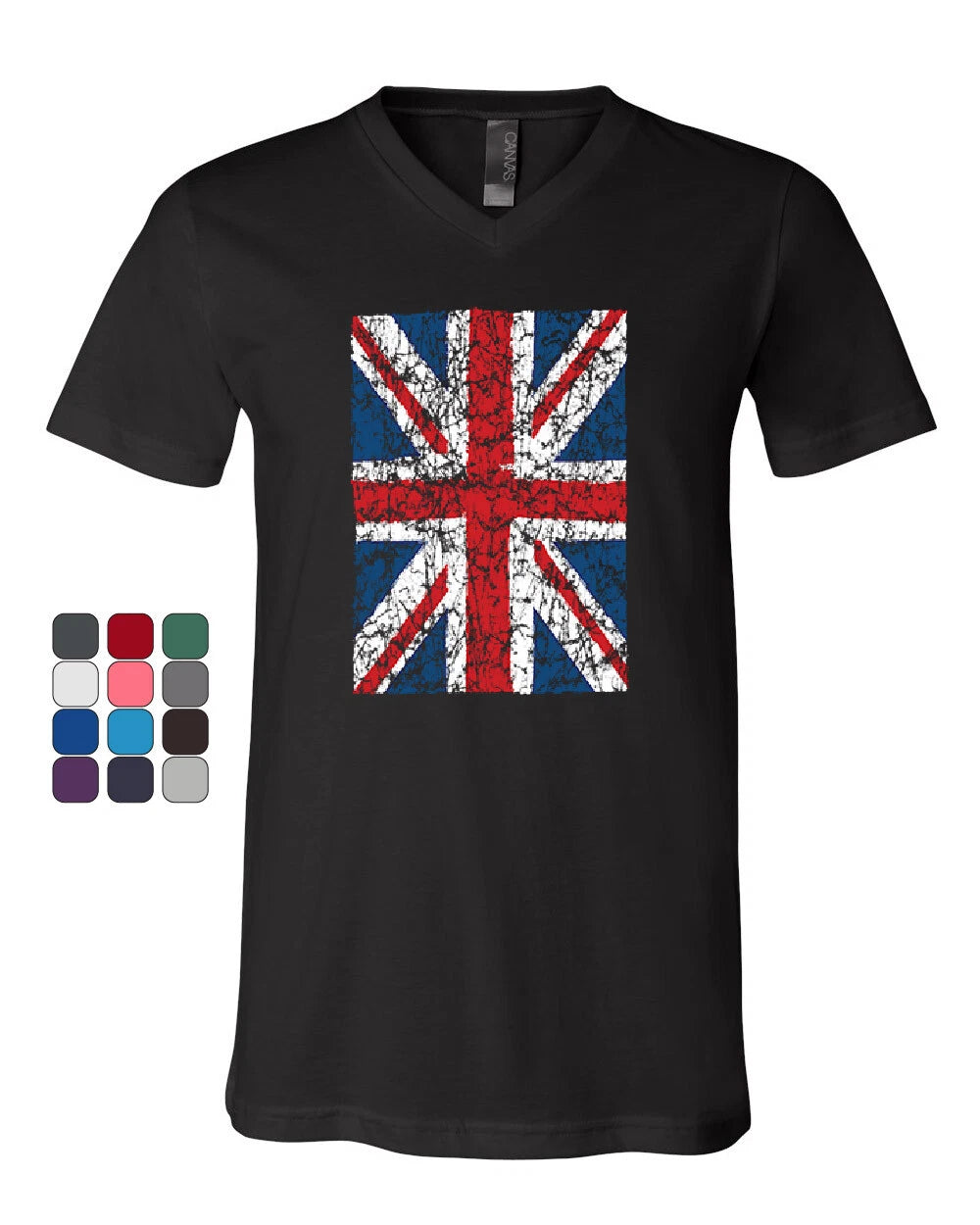 Union Jack V-Neck T-Shirt United Kingdom Distressed British Flag Tee