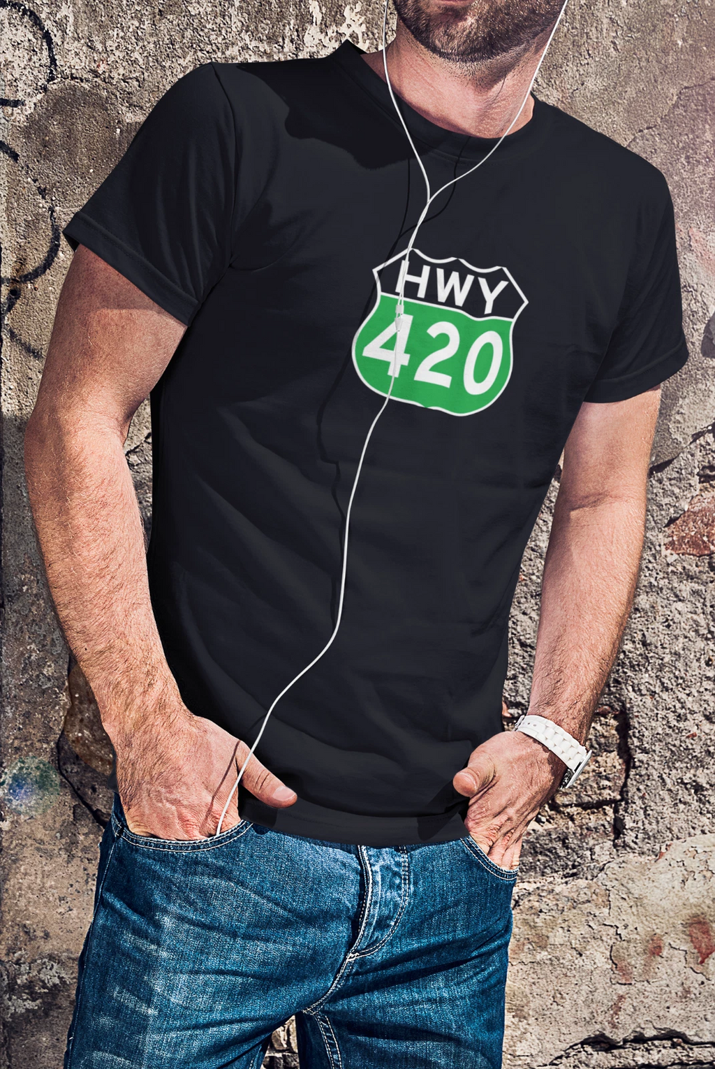 Highway 420 Funny Cannabis Weed Printed Cotton Men's T-Shirt Top Tee Trendy