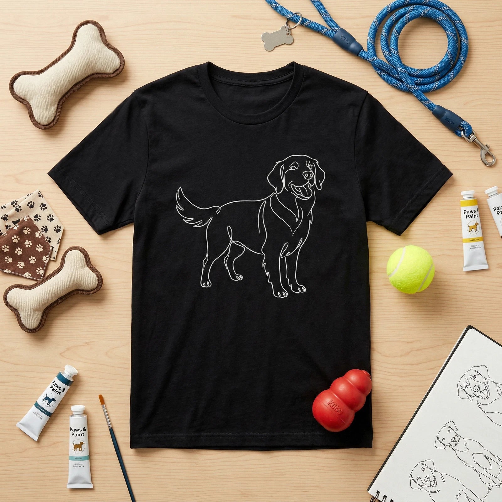 Golden Retriever Dog Line Art Graphic T-Shirt Minimalist Cute Tee Men Women