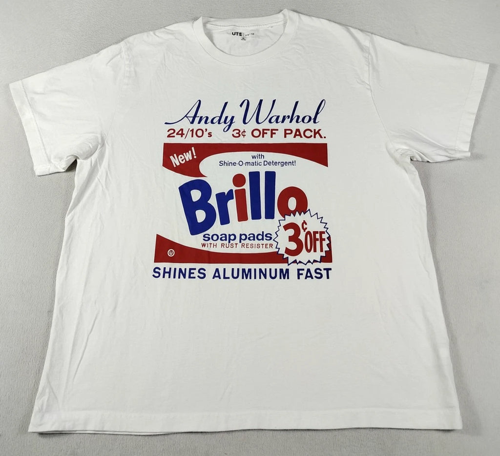 Uniqlo Andy Warhol Brillo Shirt Mens 3XL White Graphic Tee Art Pop Advertising