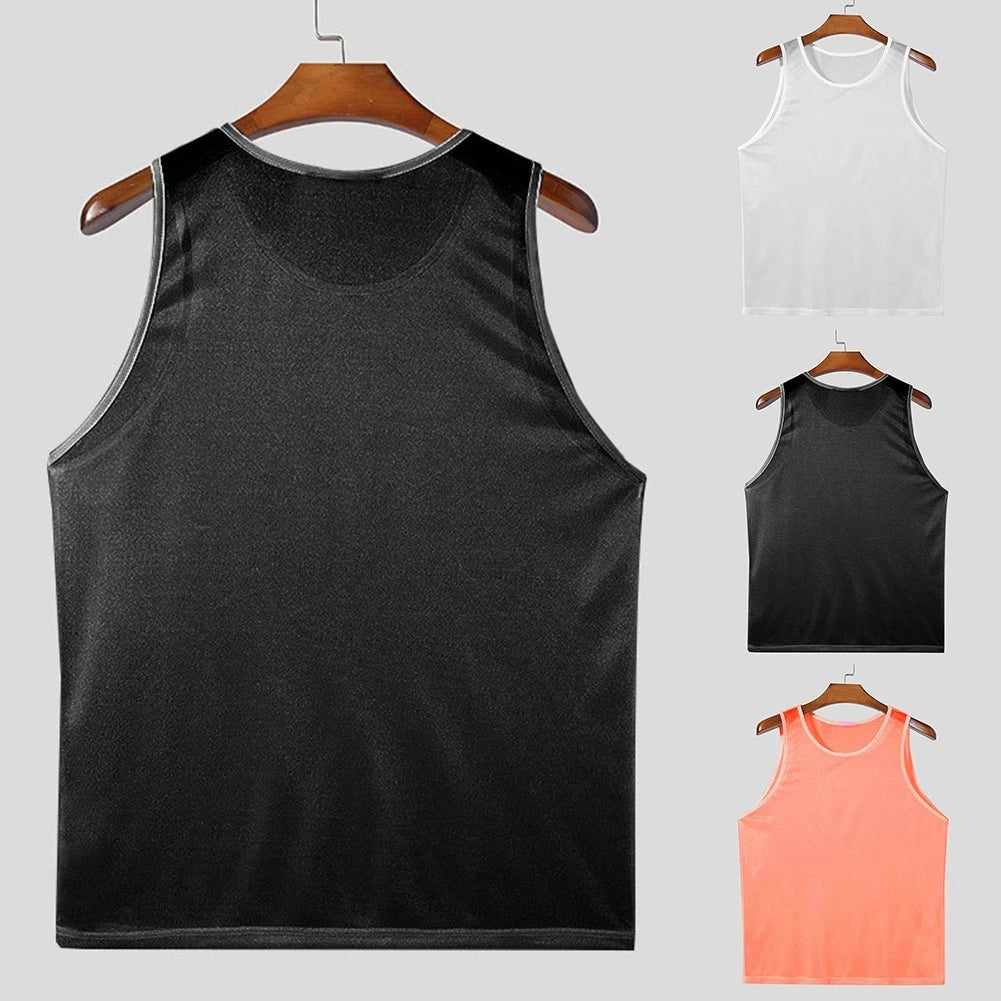 Men's Fashionable Mesh Crew Neck Tank Tops Perfect for Nightclub Parties