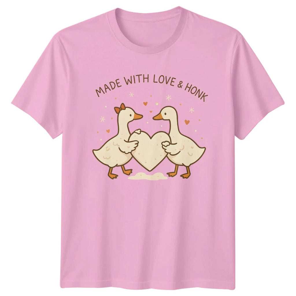 Made With Love & Honk T-Shirt Cute Goose Animal Lover Valentines Day