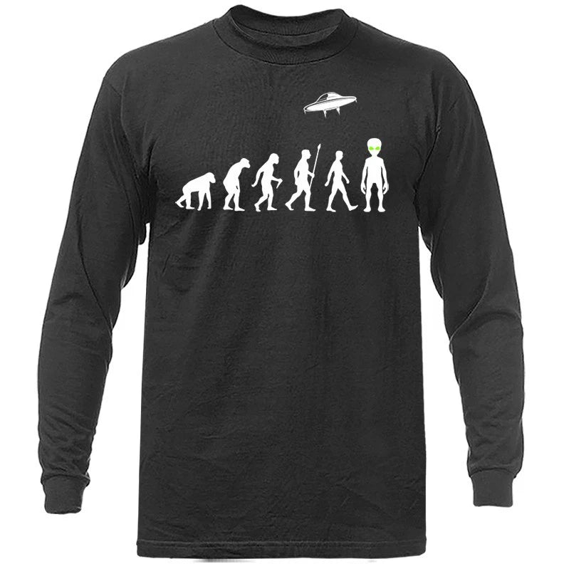 Human Evolution UFO Alien Funny Joke Humor Humorous Long Sleeve T-Shirt