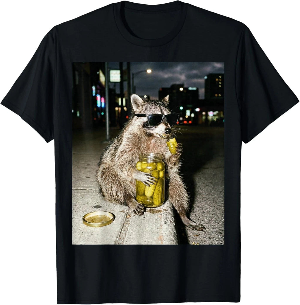 Funny Raccoon Eating Pickles Meme Men Women T-Shirt