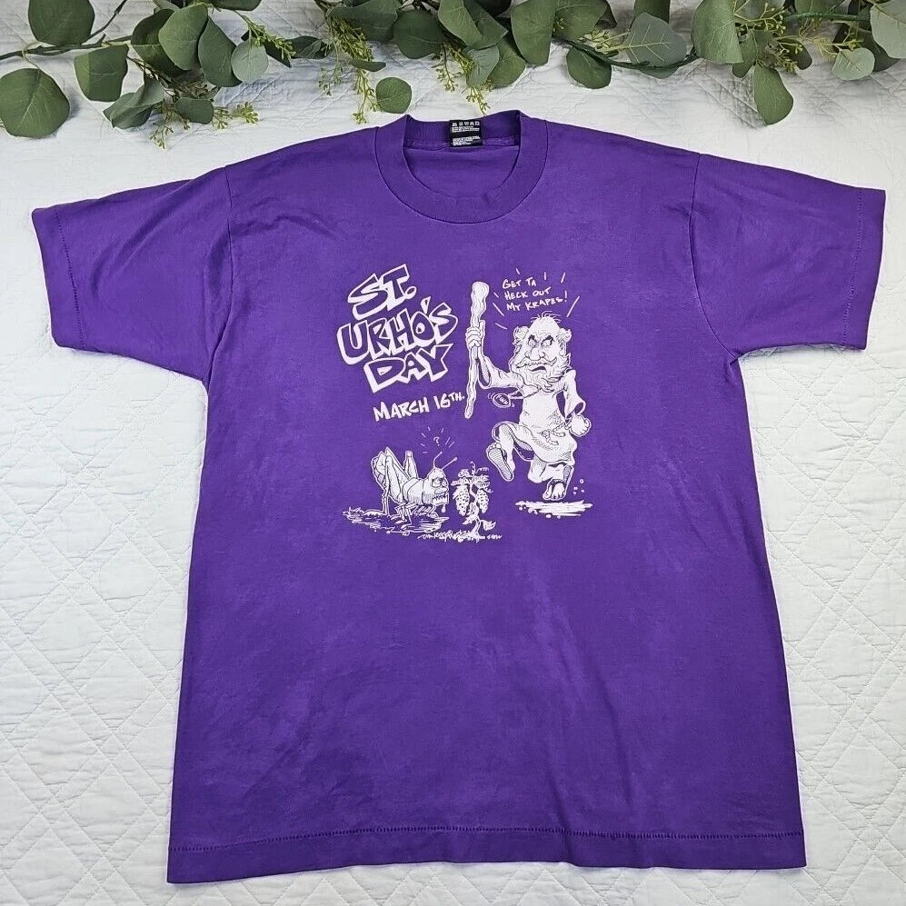VTG Purple Wine Funny Graphic T-Shirt Size L Krapes St. Urho's Day