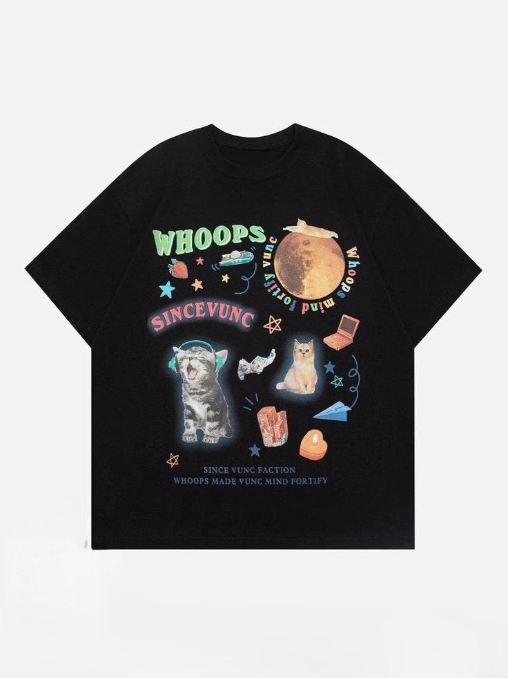 Funny Cat Space Collage Aesthetic Graphic T shirt