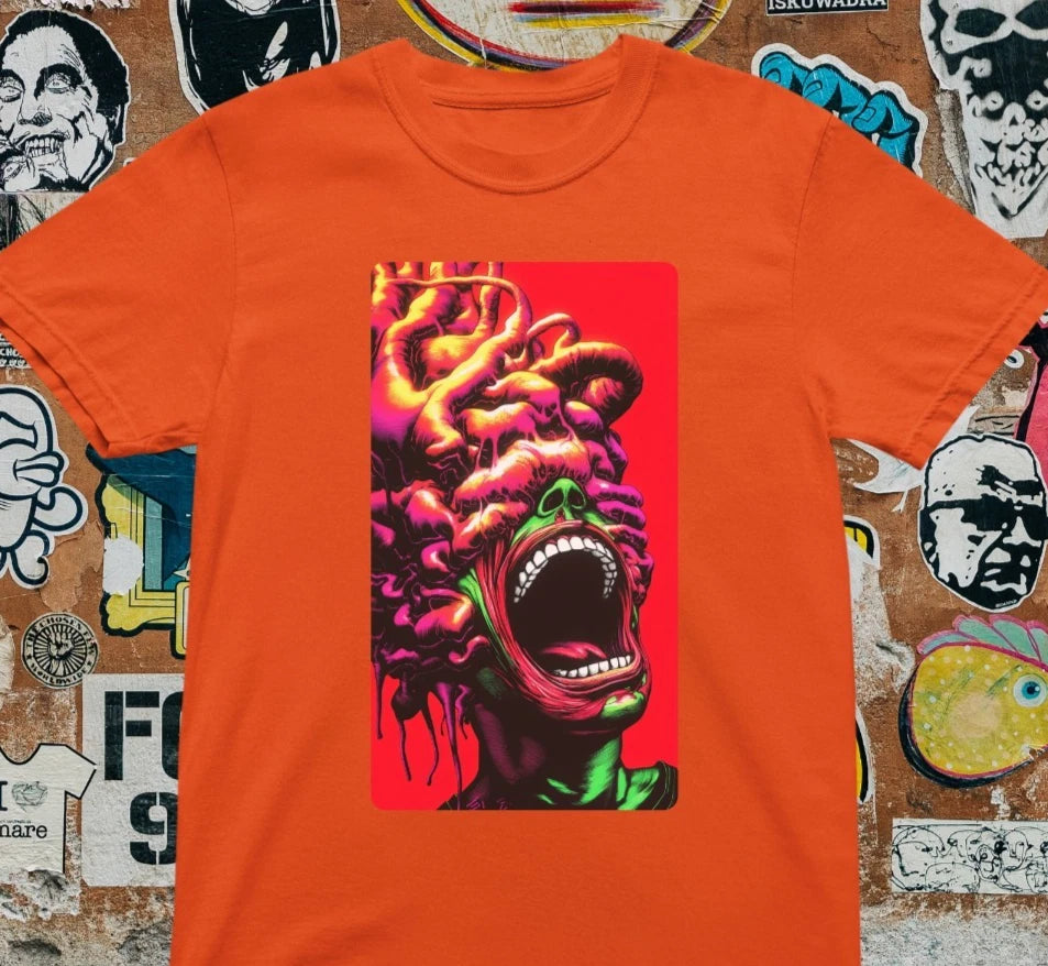 Psychedelic Exploding Head T-Shirt – Trippy Brain Art Tee, Surreal Pop Art Graph