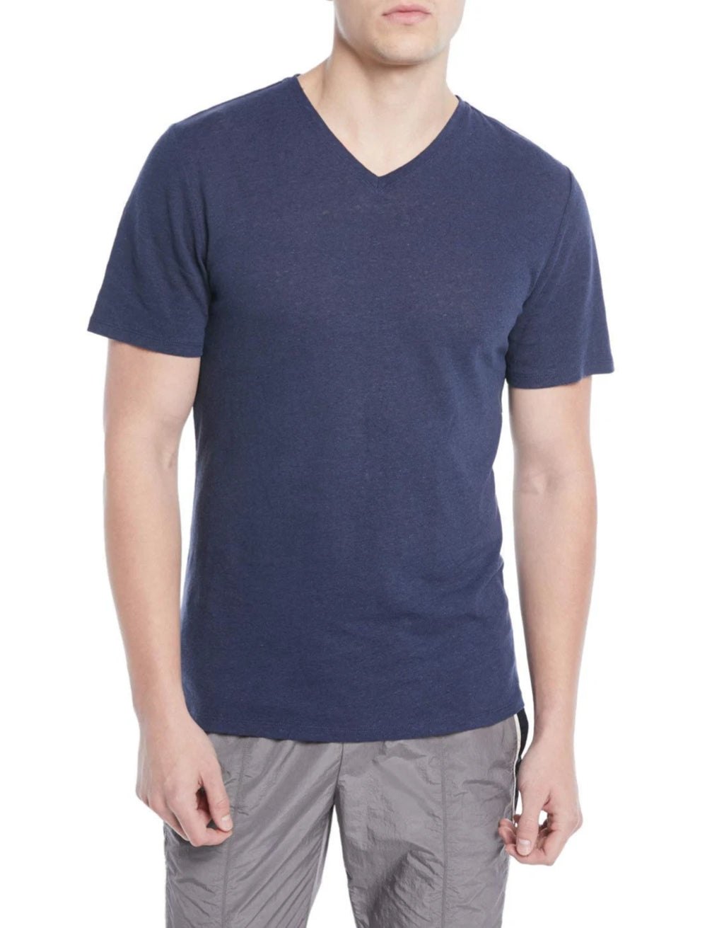 VINCE MEN'S NAVY BLUE SHORT SLEEVE COTTON/LINEN V-NECK T-SHIRT Sz XL