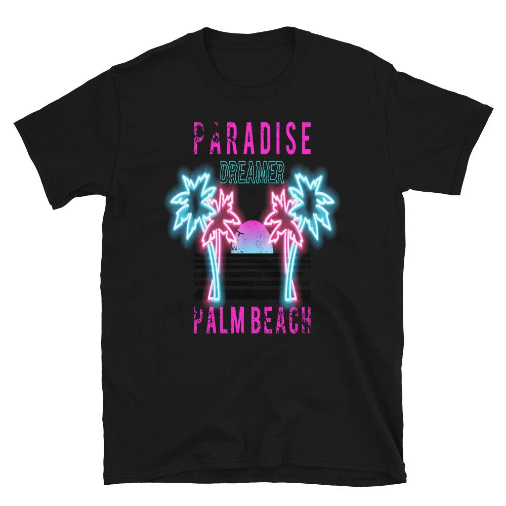 Neon Palm Trees Beach Classic Trendy Design Casual T-Shirt