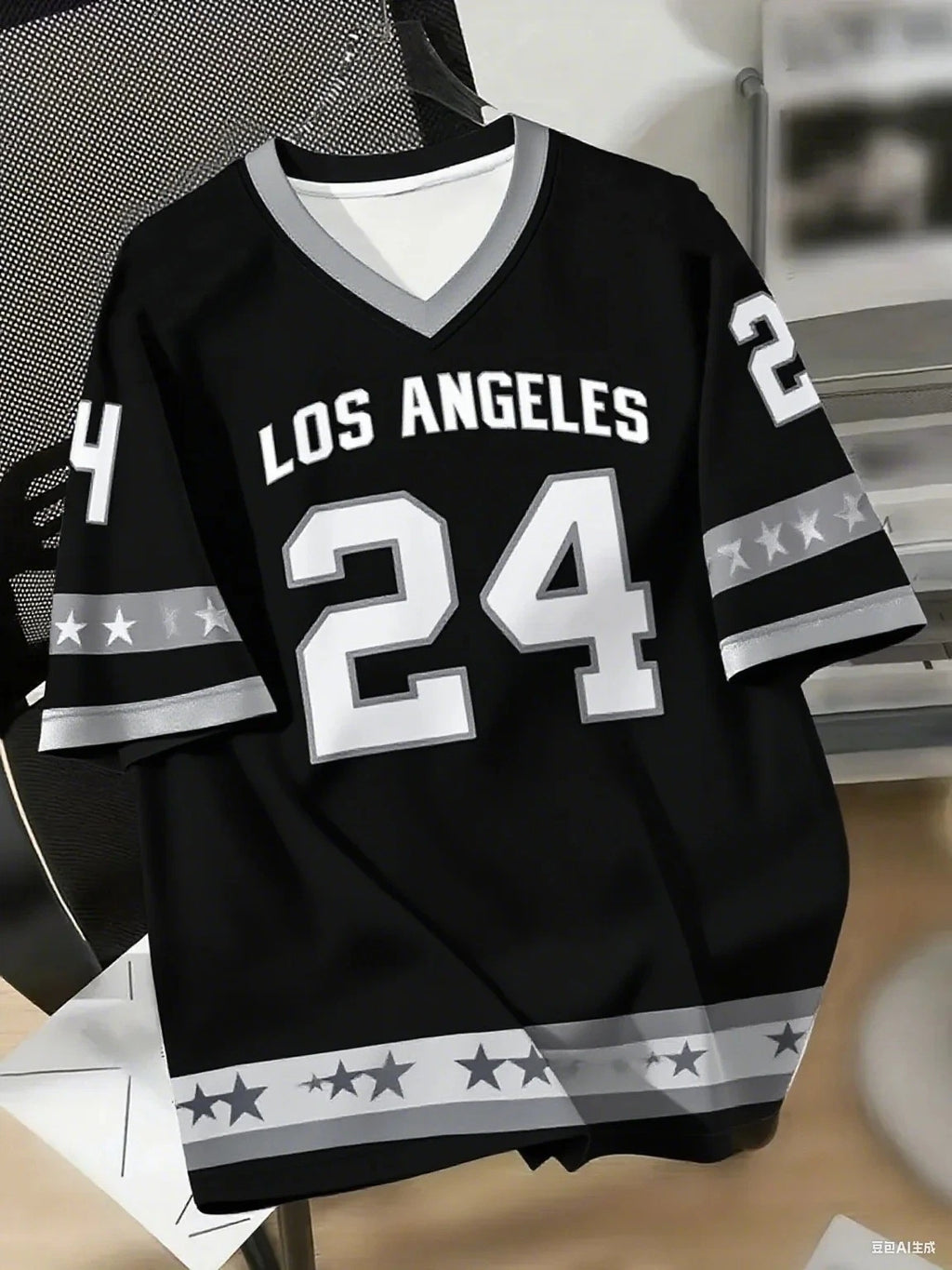 LA NO.24 Print V-Neck T-Shirt Men/Women Summer Baseball Jersey Sport Graphic Tee