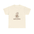 Music & Coffee Illustration T-Shirt | Coffee Cup Skull Design