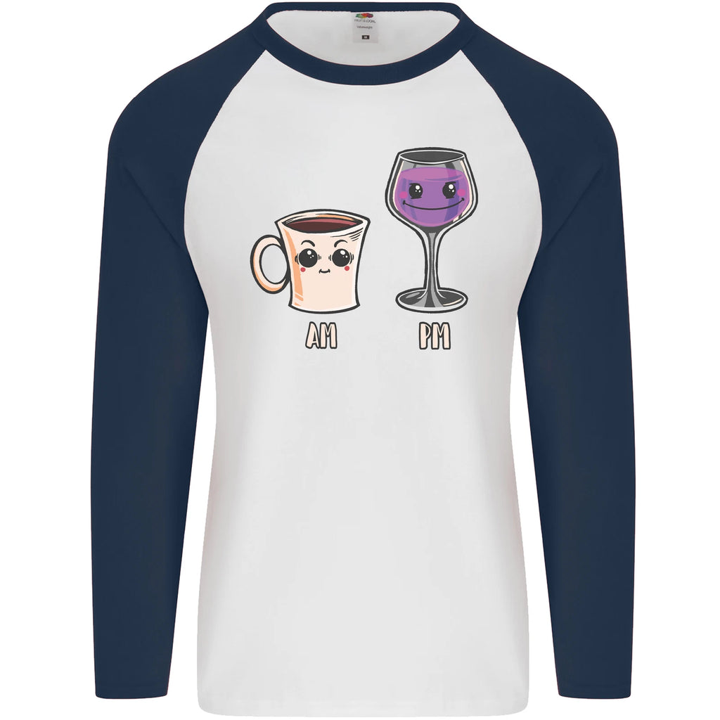 Coffee am Wine pm Funny Alcohol Prosecco Mens L/S Baseball T-Shirt