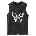 Gothic Angel Skeleton Butterfly Tank Top Washed Black Y2K Grunge Shirt [S-3XL]
