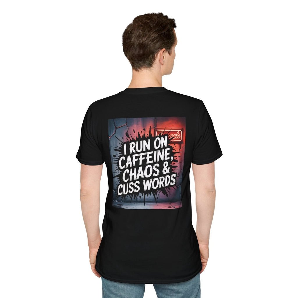 Funny Quote Unisex Softstyle Tee, Caffeine Chaos Cuss Words T-Shirt, Sarcastic