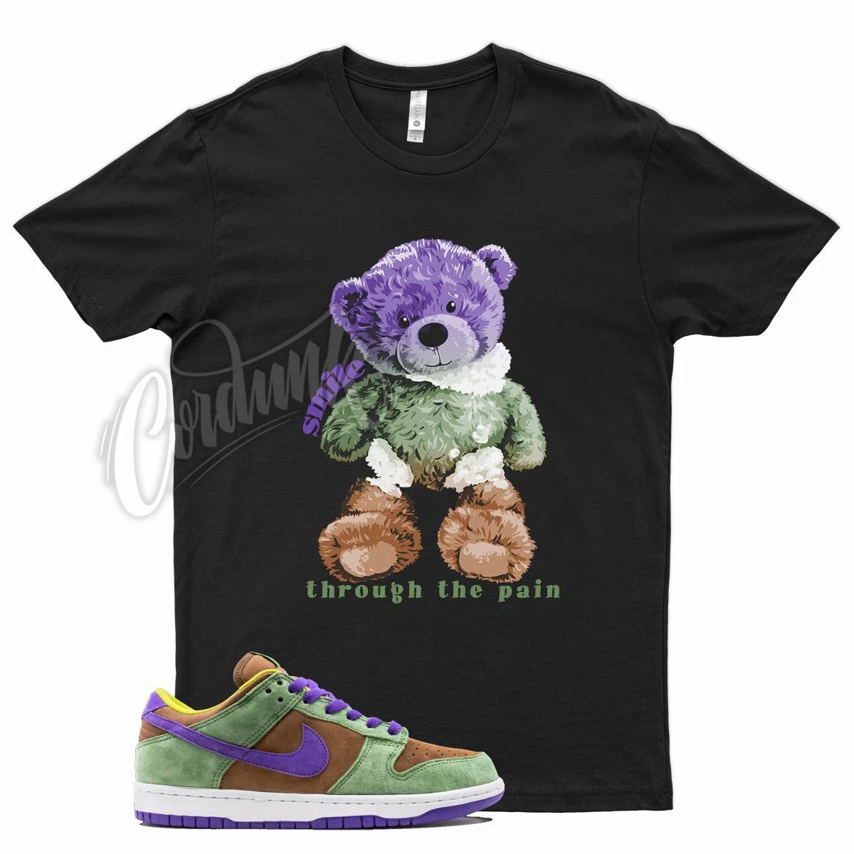 Black SMILE T Shirt to match  SB Dunk Low Veneer by Cordunk