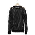 Mens Long Sleeve Fishnet Mesh T-shirt Gothic Punk Rocker Stretchy Top Tee Shirt