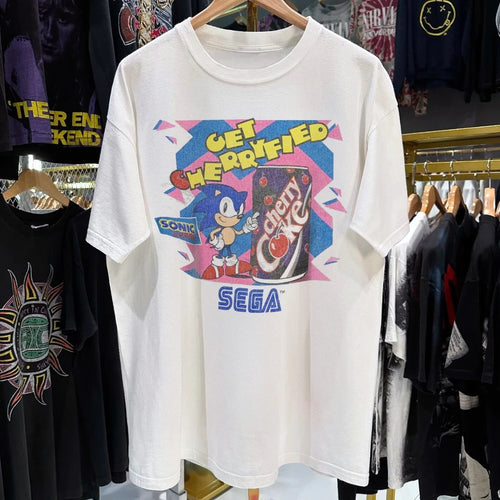 90s Get Cherryfied Cherry COKe X Sega Faded T-Shirt White M